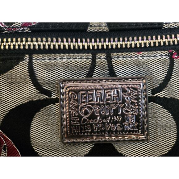 Coach Poppy Signature Hearts Gray Black Canvas Large Tote Bag/ Shoulder Bag - Picture 3 of 12